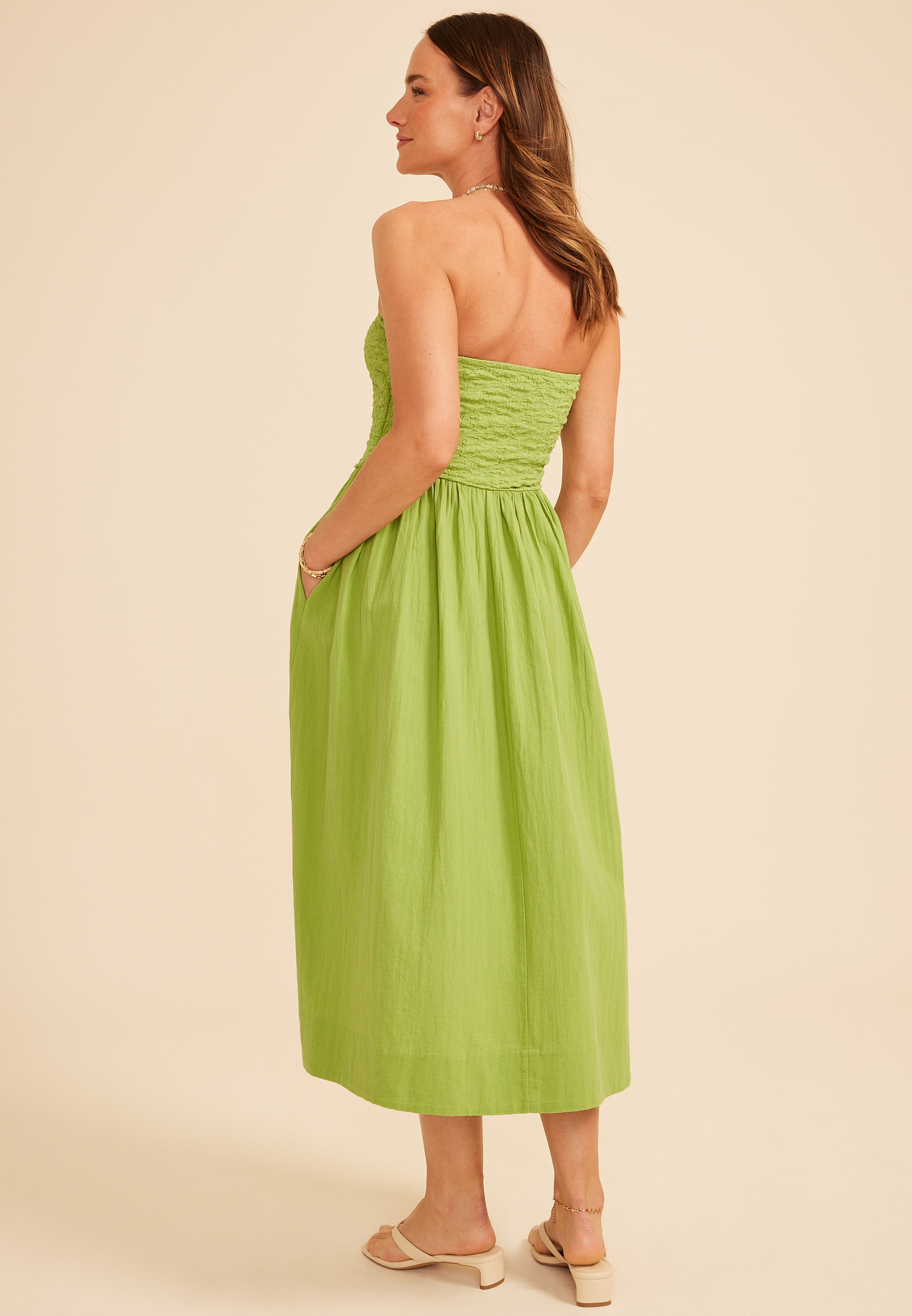 Band Of The Free Textured Smocked Strapless Midi Dress, C708, large