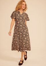 Faux Lace Floral Flutter Sleeve Midi Dress, C1756, small