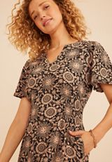 Faux Lace Floral Flutter Sleeve Midi Dress, C1756, small