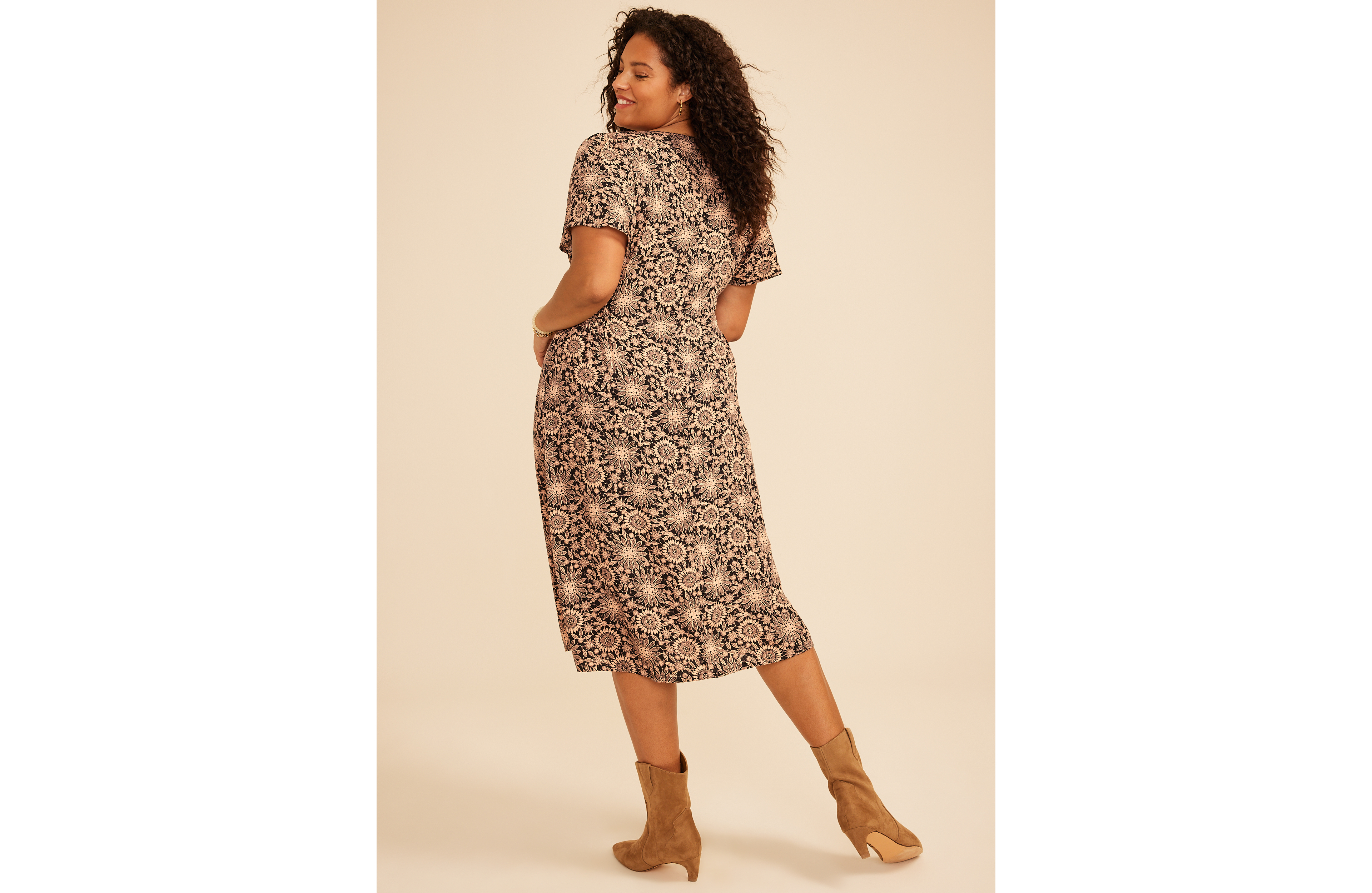 Plus Faux Lace Floral Flutter Sleeve Midi Dress