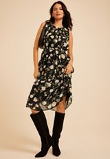 Bare Printed Smocked Waist Midi Dress, C1756, small