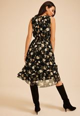 Bare Printed Smocked Waist Midi Dress, C1756, small