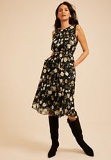 Bare Printed Smocked Waist Midi Dress, C1756, small