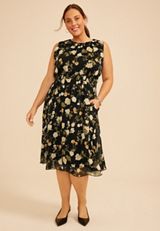 Plus Size Bare Printed Smocked Waist Midi Dress, C1756, small