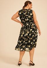 Plus Size Bare Printed Smocked Waist Midi Dress, C1756, small