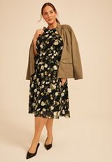Plus Size Bare Printed Smocked Waist Midi Dress, C1756, small