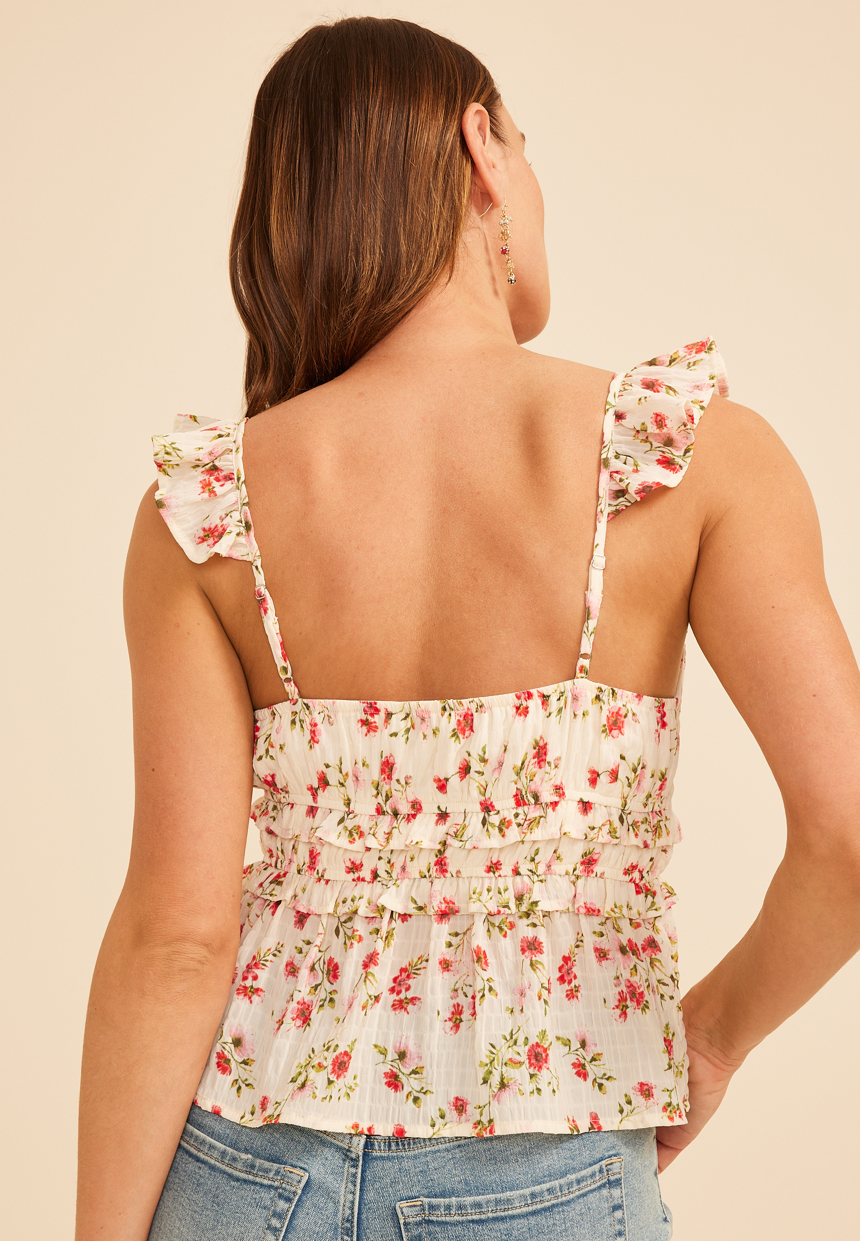 Band Of The Free Floral Ruffle Trim Tank Top, C1757, large