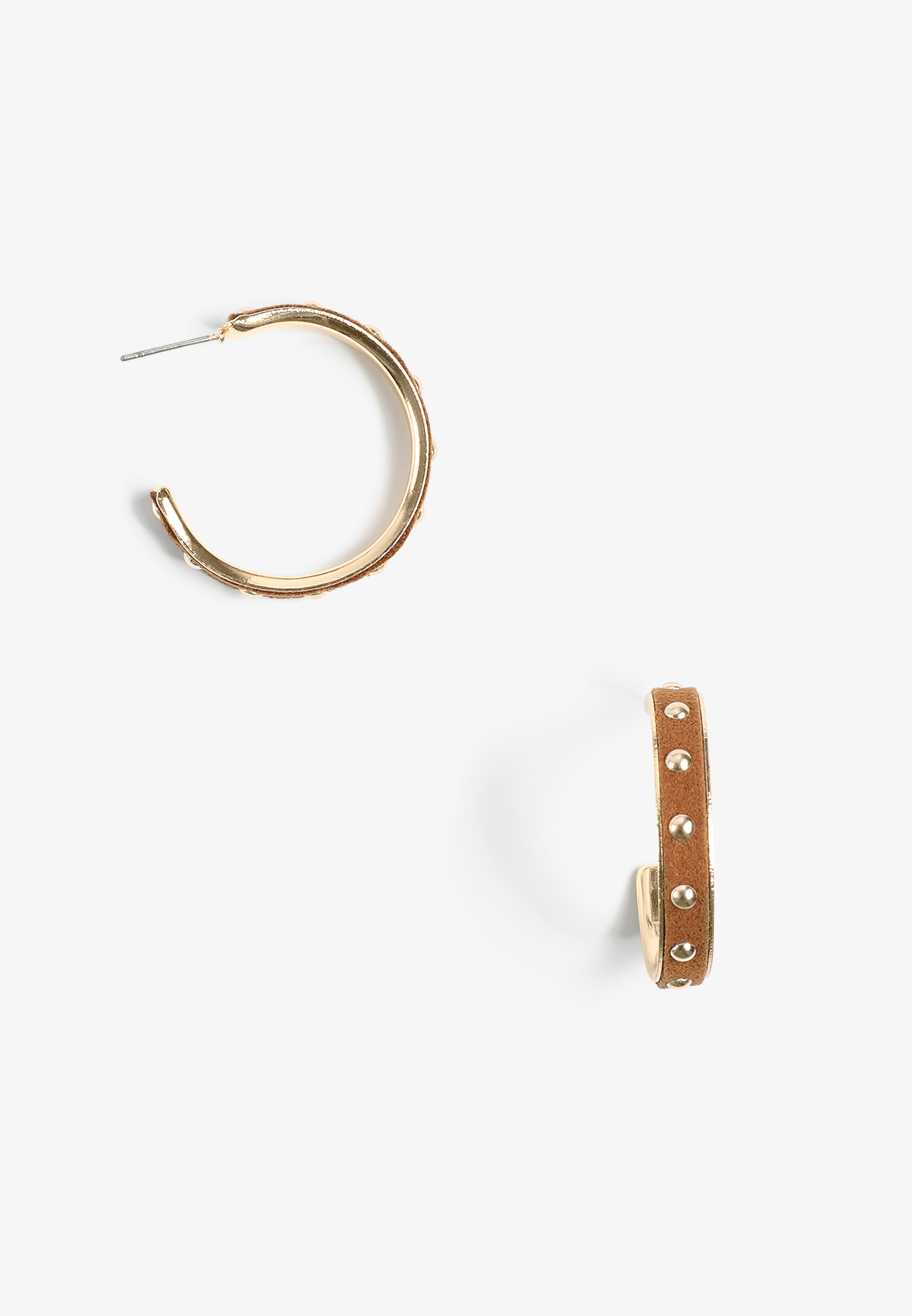 Faux Suede Studded Gold Hoop Earrings