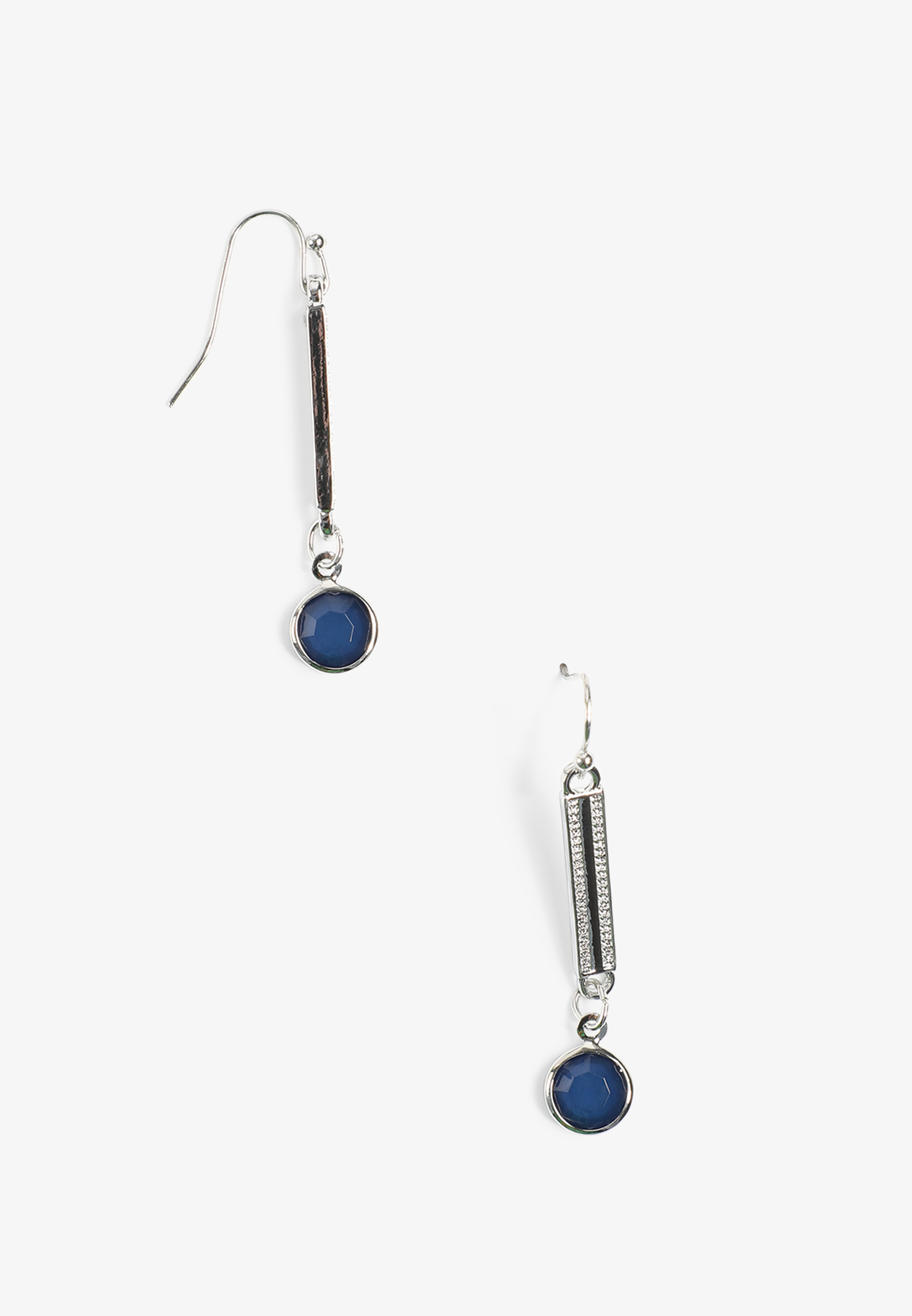 Silver Blue Stone Bar Earrings