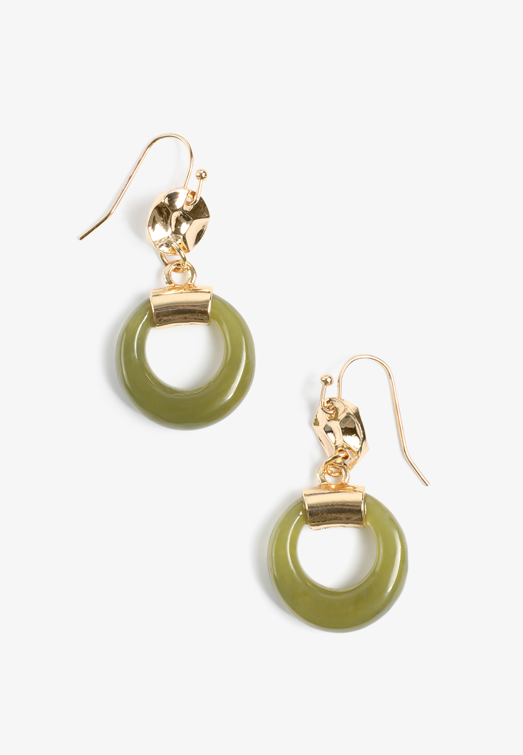 Green Resin Circle Drop Earrings