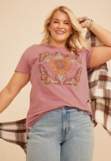 Plus Size Sunflower Butterfly Classic Fit Graphic Tee, C169, small