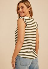 Striped Jacquard Flutter Sleeve Tee, C1829, small
