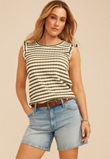 Striped Jacquard Flutter Sleeve Tee, C1829, small