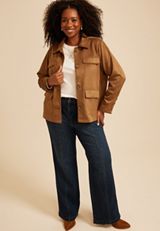 Plus Size Faux Suede Pocket Jacket, C126, small