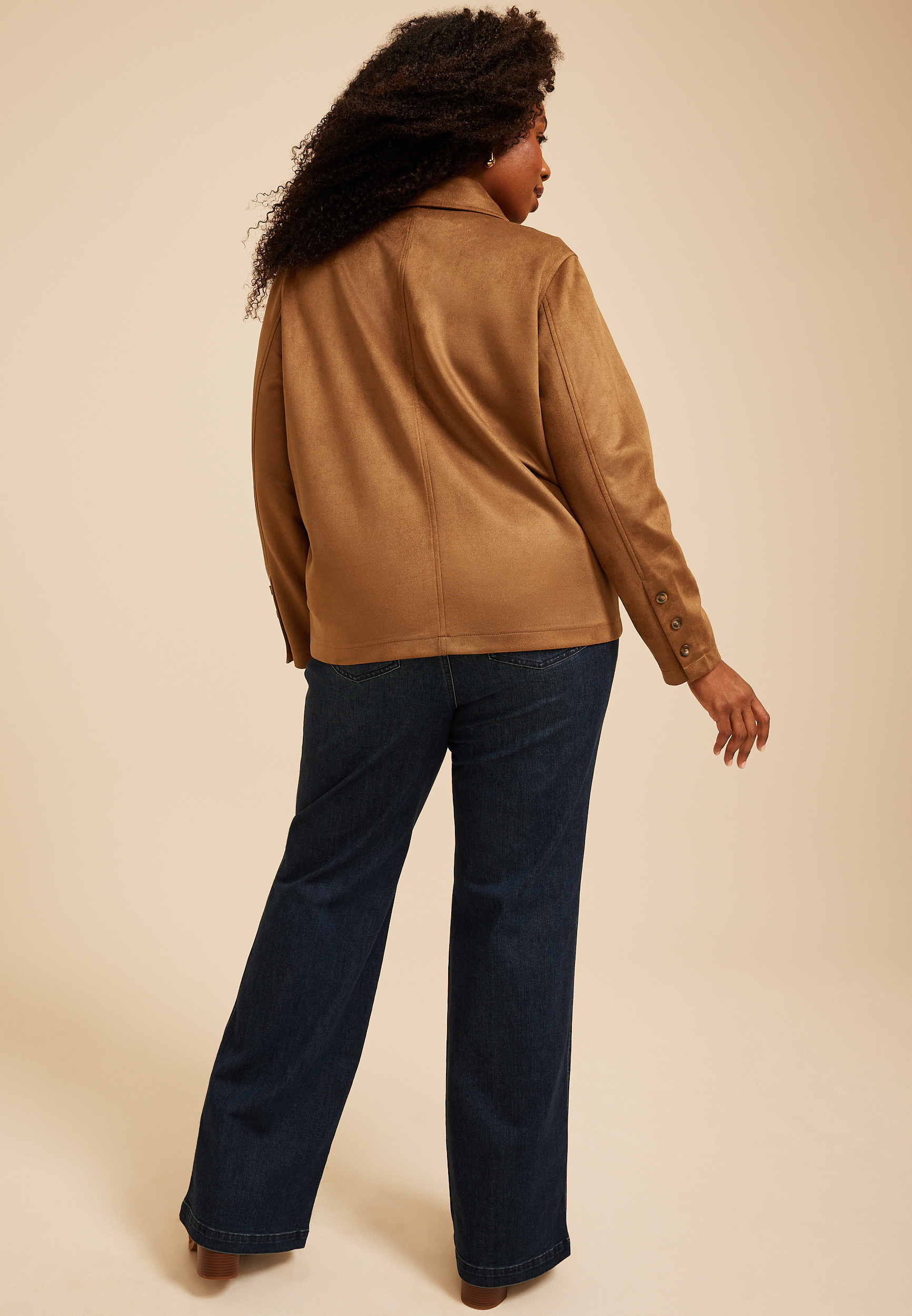 Plus Size Faux Suede Pocket Jacket, C126, large
