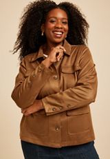 Plus Size Faux Suede Pocket Jacket, C126, small