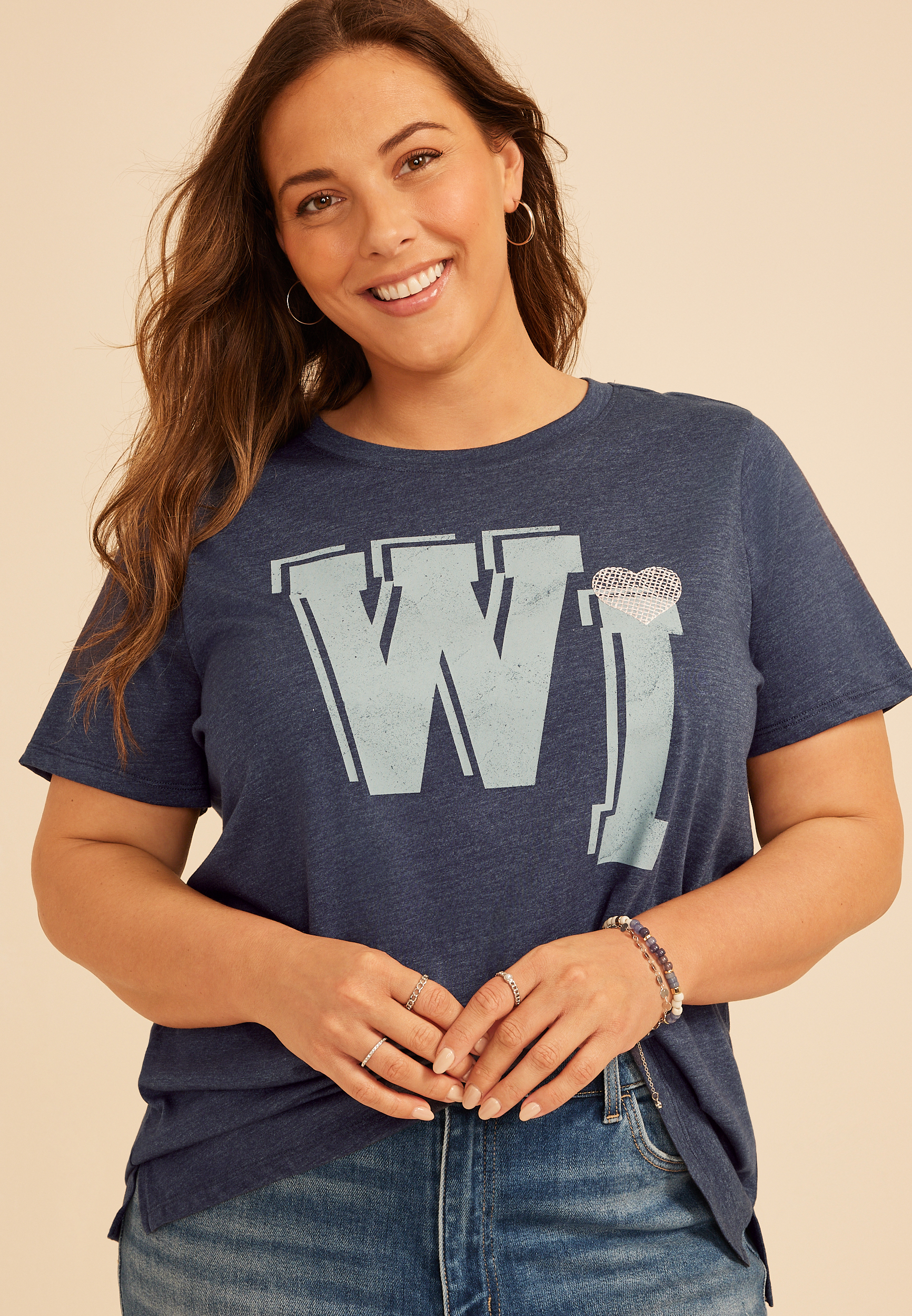 Plus Size State Varsity Embroidered Heart Classic Graphic Tee