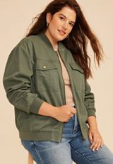 Plus Size Twill Bomber Jacket, C1374, small