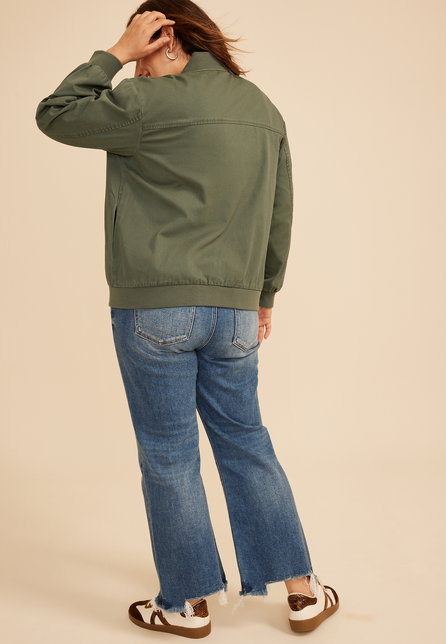 Plus Size Twill Bomber Jacket, C1374, large