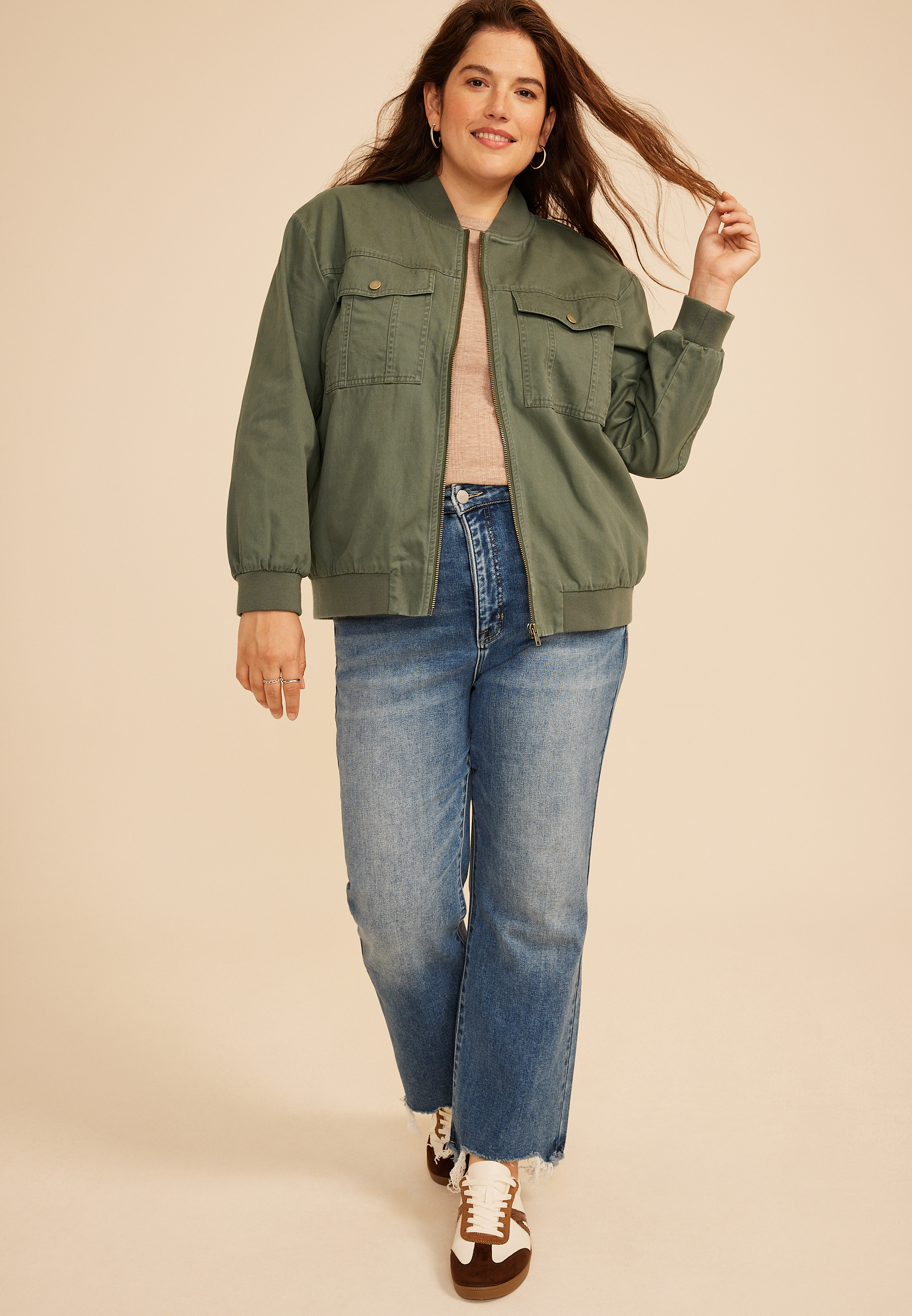 Plus Size Twill Bomber Jacket, C1374, large