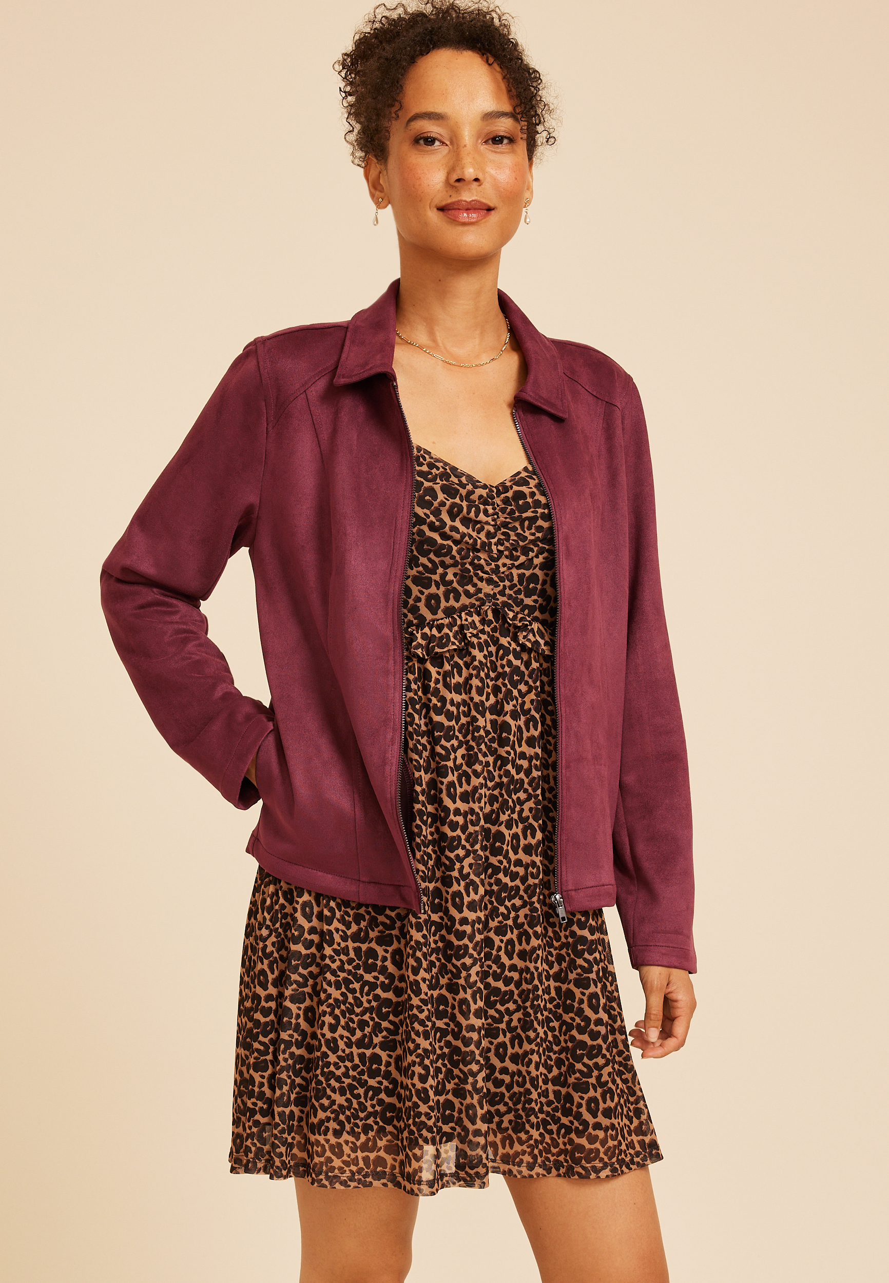 Faux Suede Biker Jacket