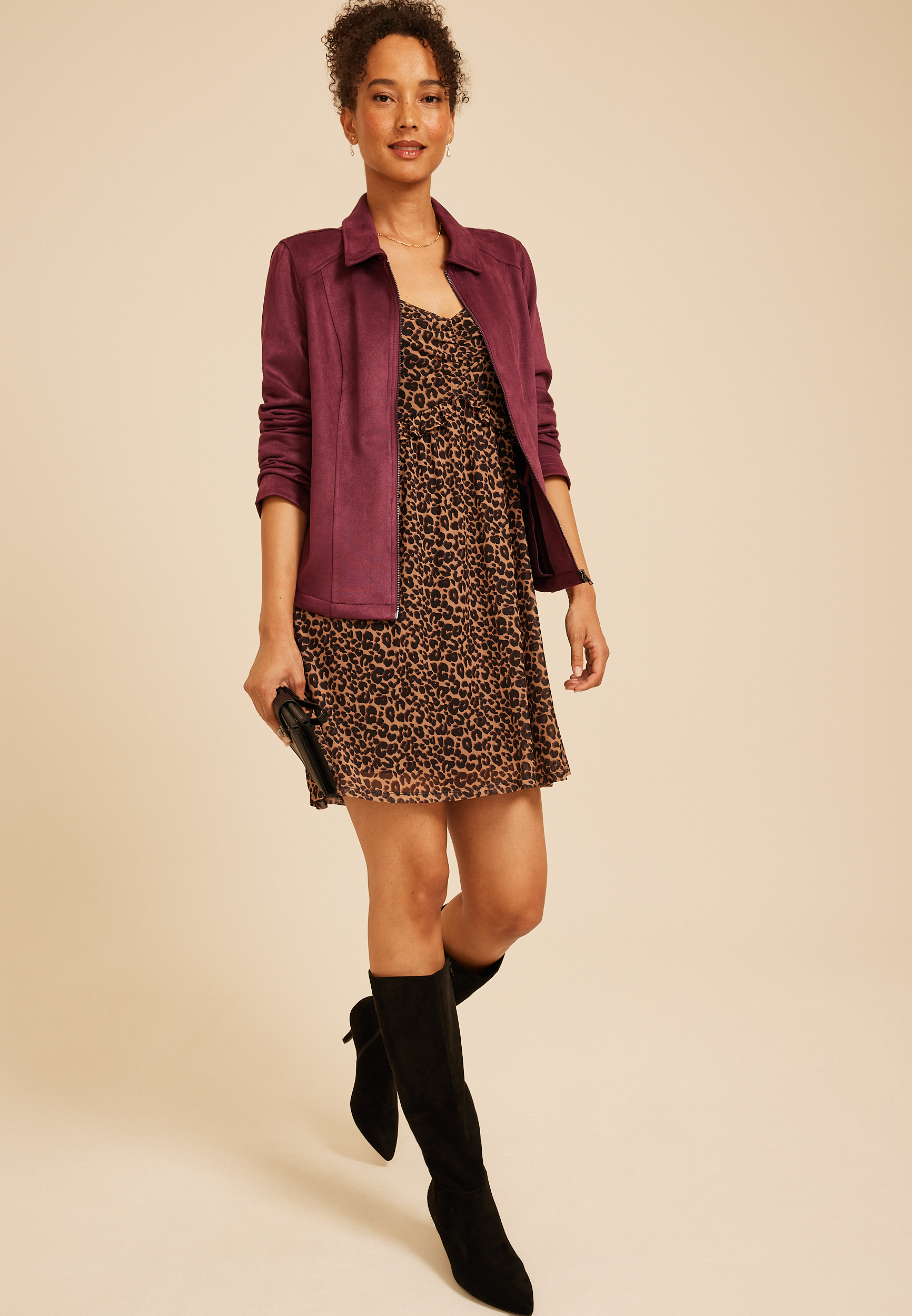 Faux Suede Biker Jacket, C7923, large