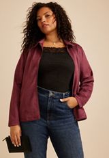 Plus Size Faux Suede Biker Jacket, C7923, small