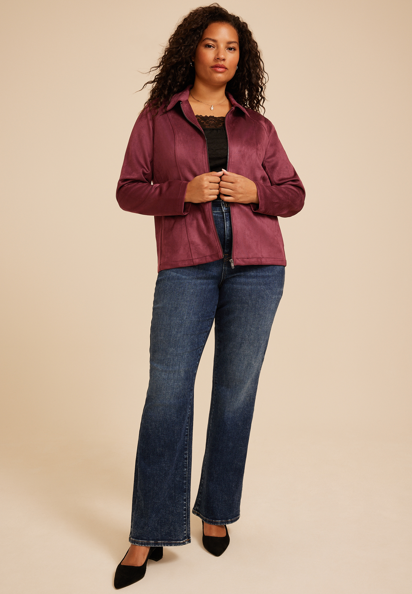 Plus Size Faux Suede Biker Jacket, C7923, large