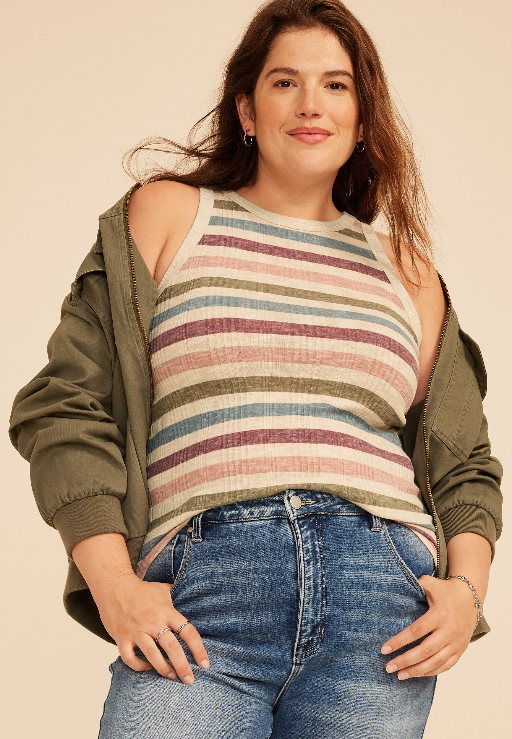 Plus Size 24/7 Variegated Stripe Highline Tank Top