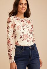 Floral Printed Lace Long Sleeve Top, C5487, small
