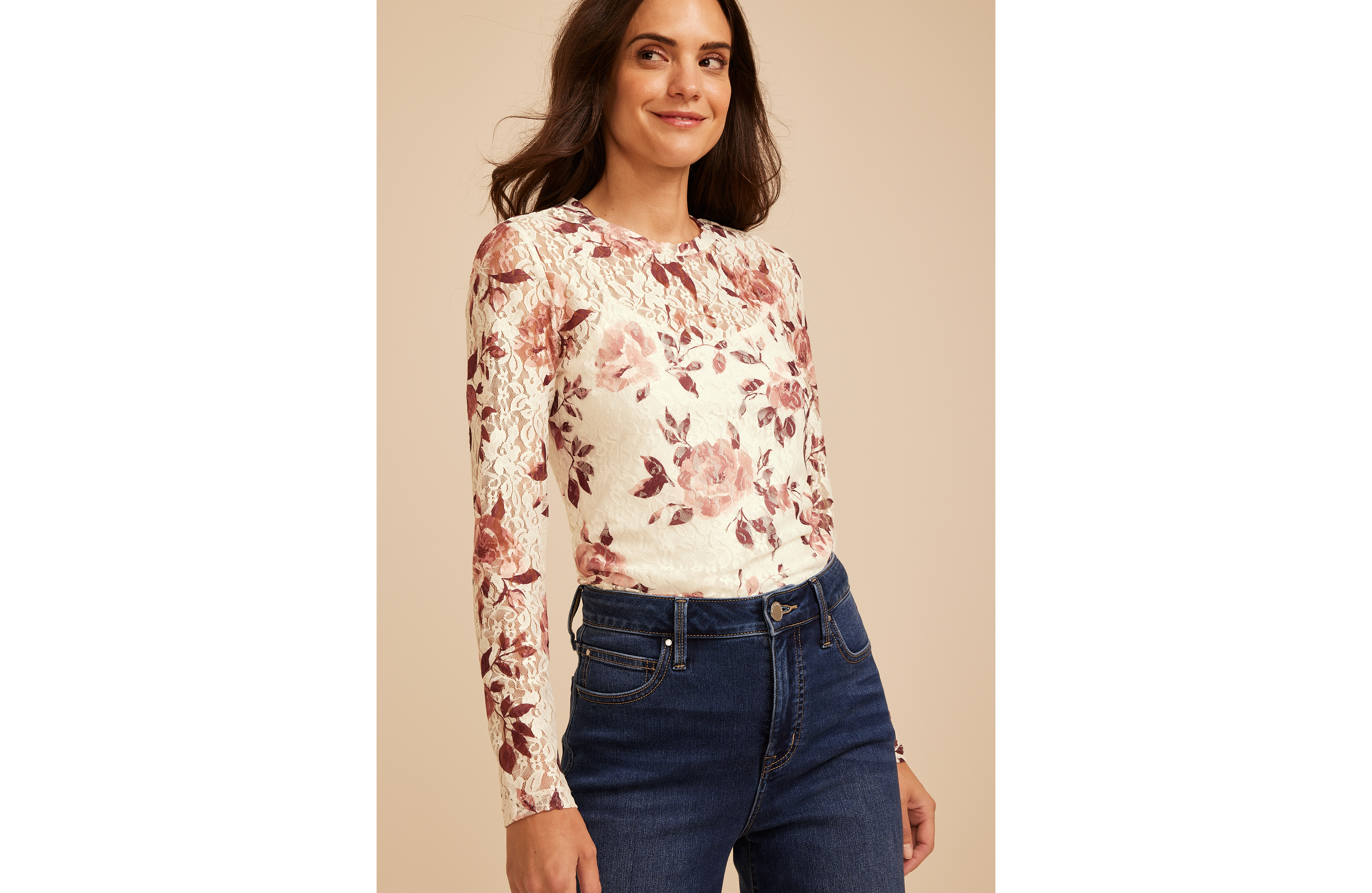 Floral Printed Lace Long Sleeve Top