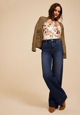 Floral Printed Lace Long Sleeve Top, C5487, small
