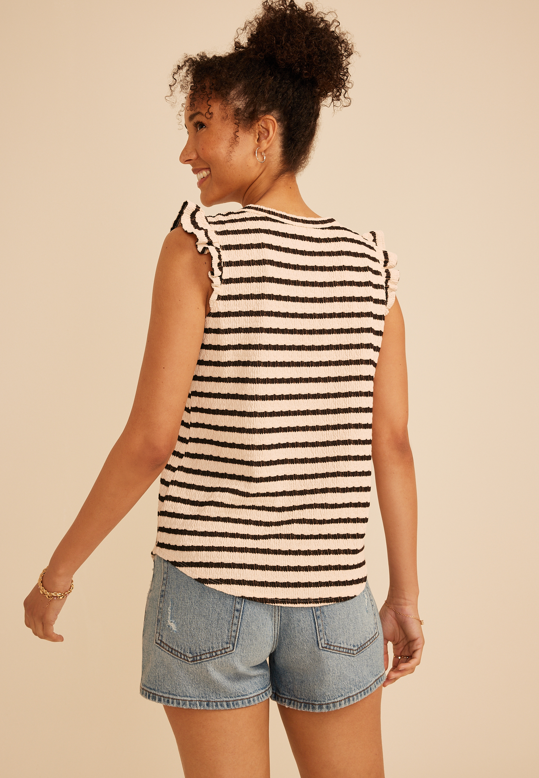 Striped Jacquard Flutter Sleeve Tee, C1537, large