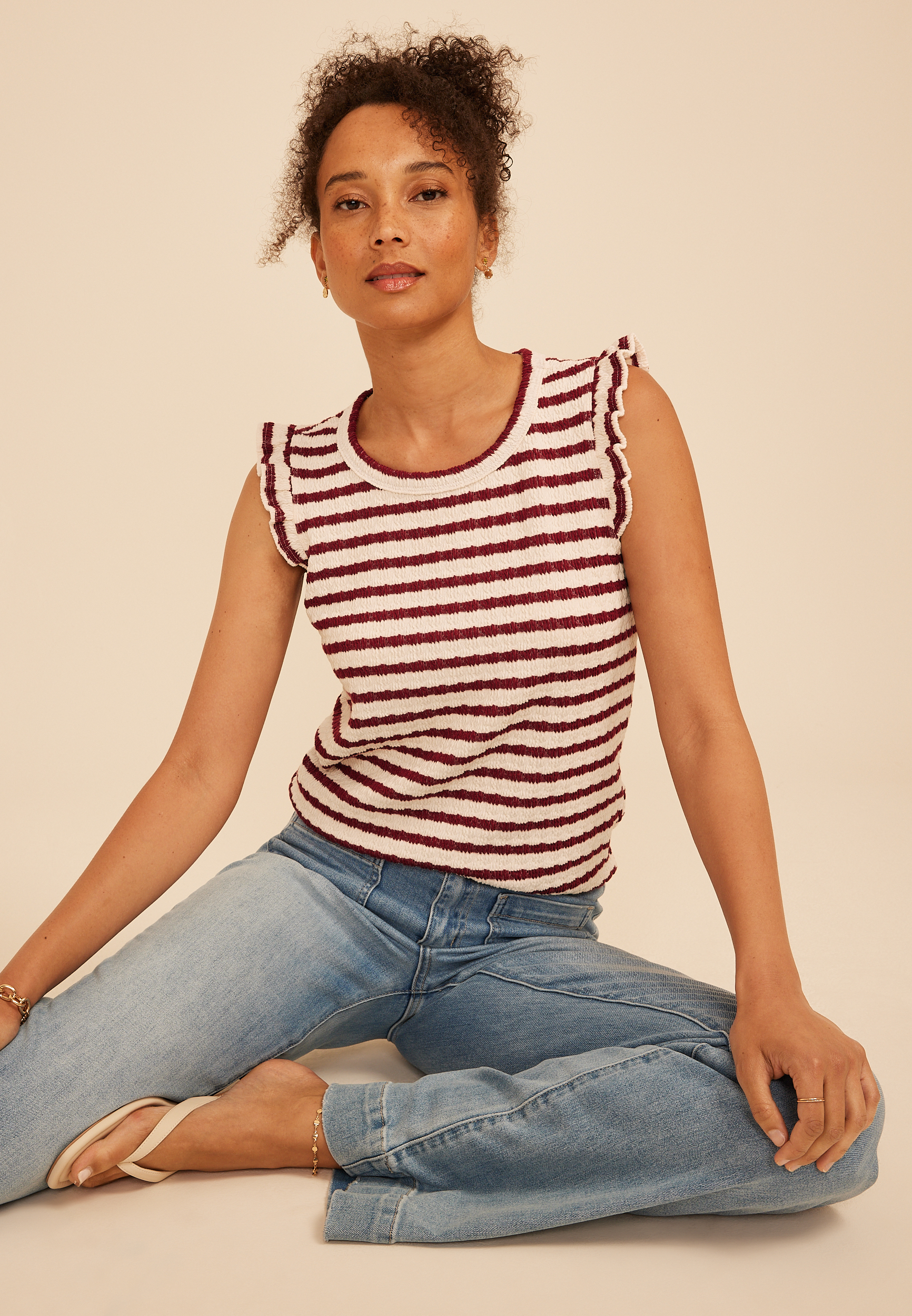 Striped Jacquard Flutter Sleeve Tee