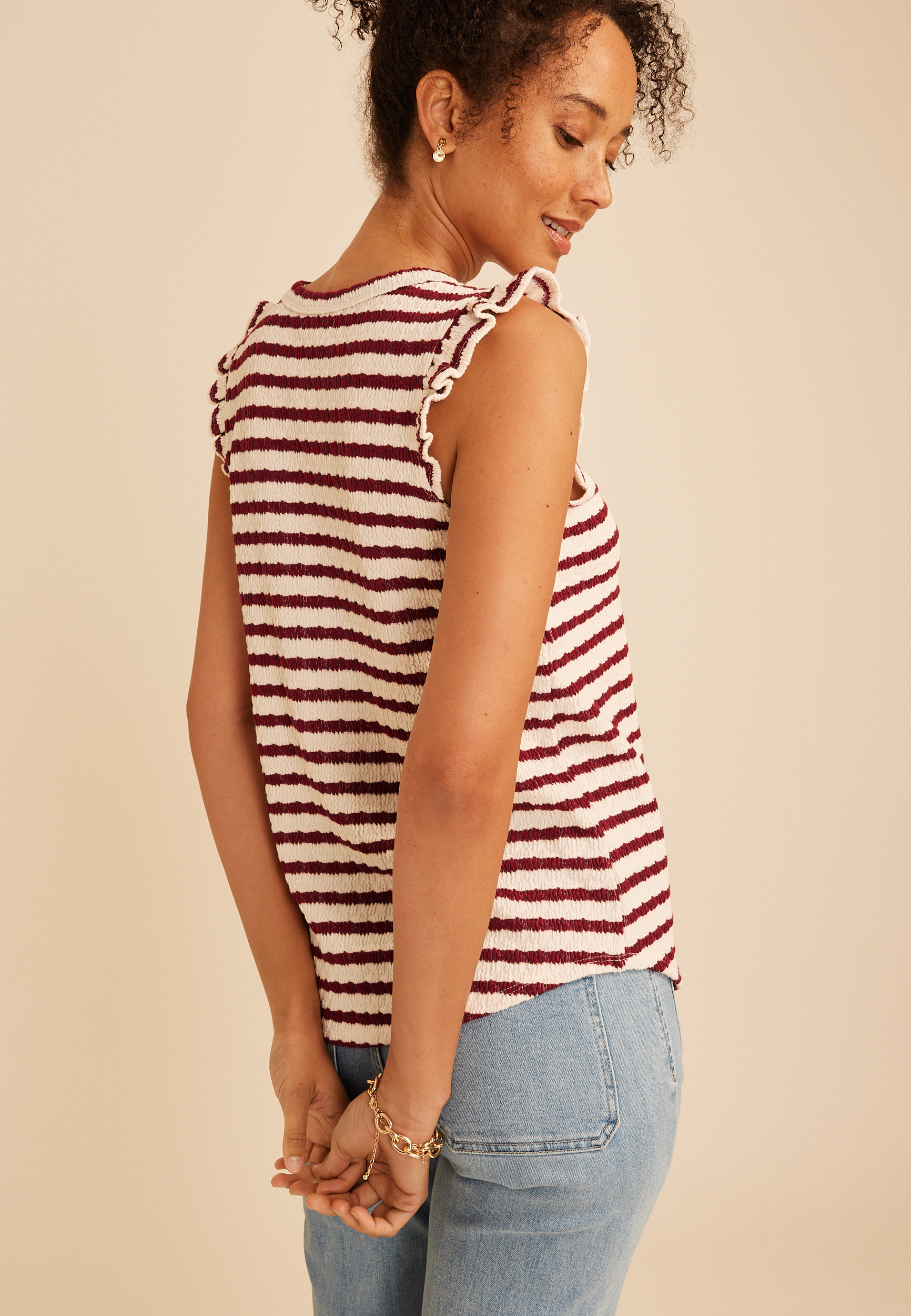 Striped Jacquard Flutter Sleeve Tee