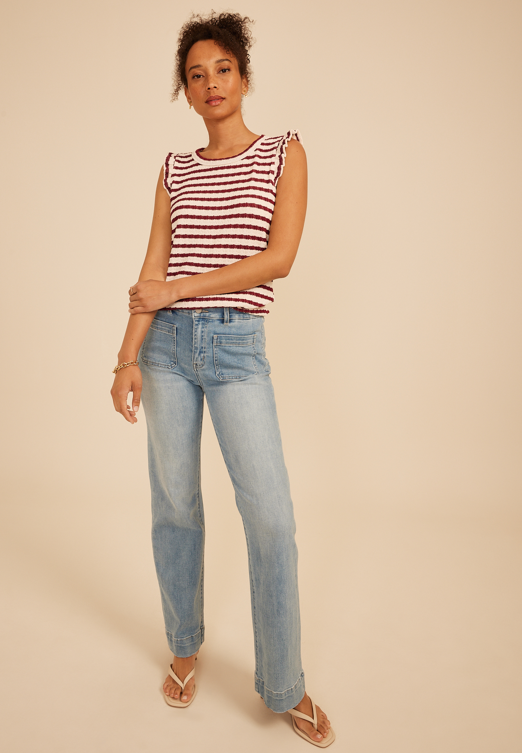 Striped Jacquard Flutter Sleeve Tee