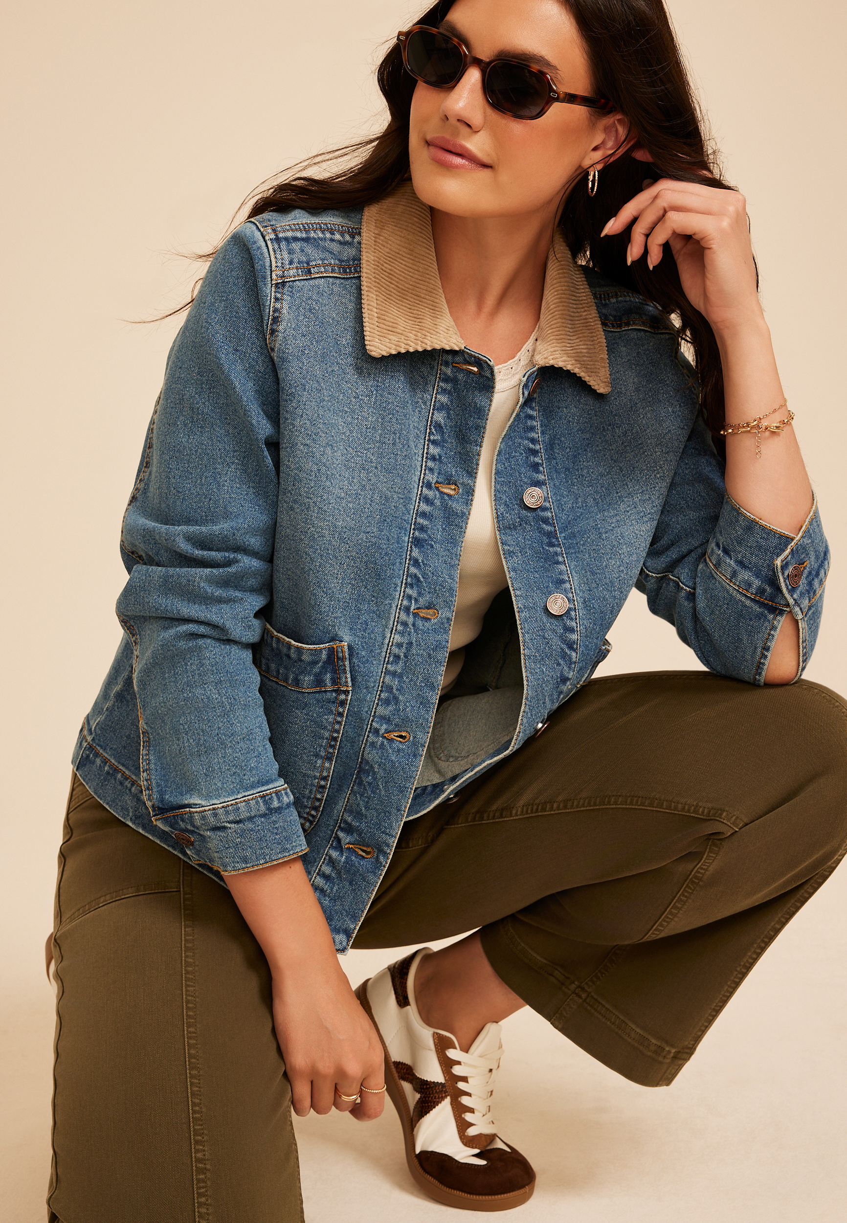 Corduroy Collar Denim Barn Jacket