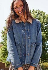 Corduroy Collar Denim Barn Jacket, C3337, small