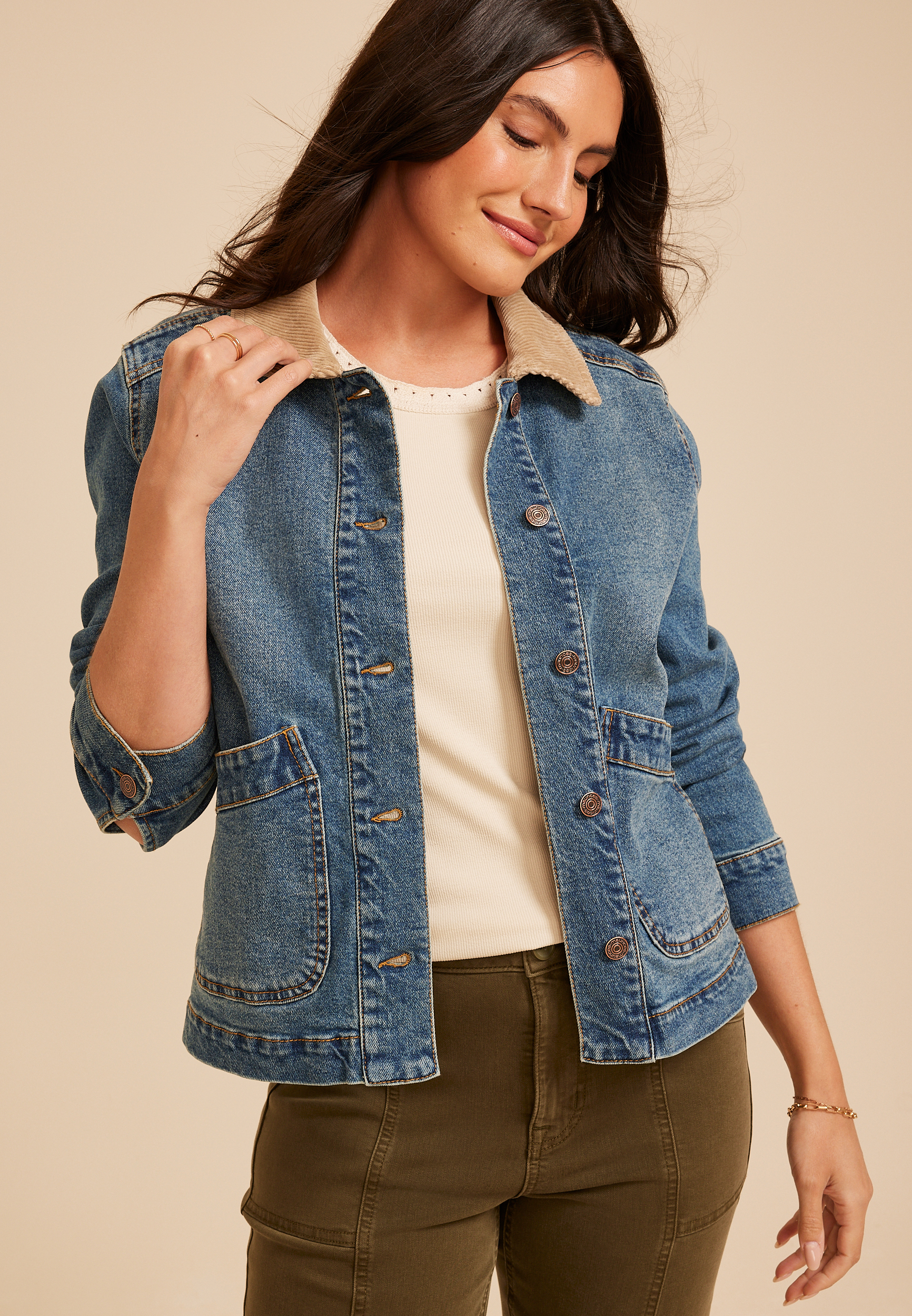 Corduroy Collar Denim Barn Jacket, C3337, large