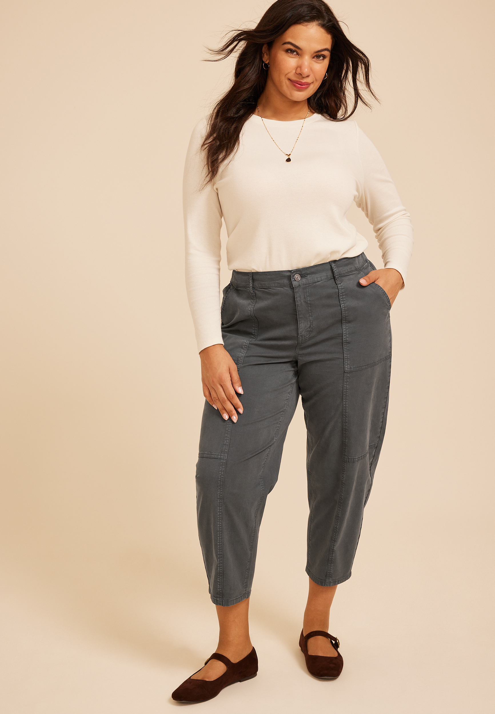 Plus Size High Rise Seamed Barrel Pant