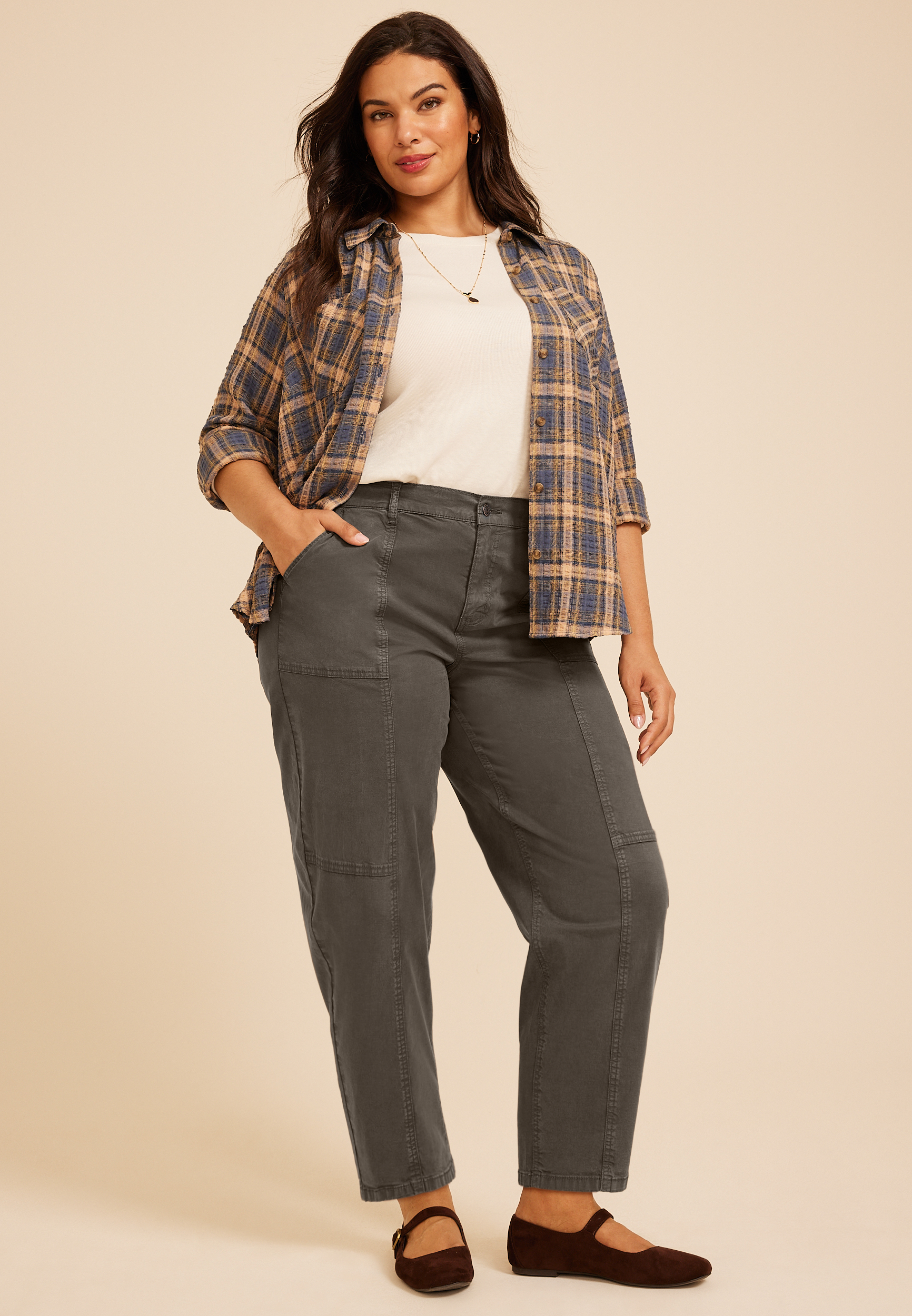 Plus Size High Rise Seamed Barrel Pant, C4033, large