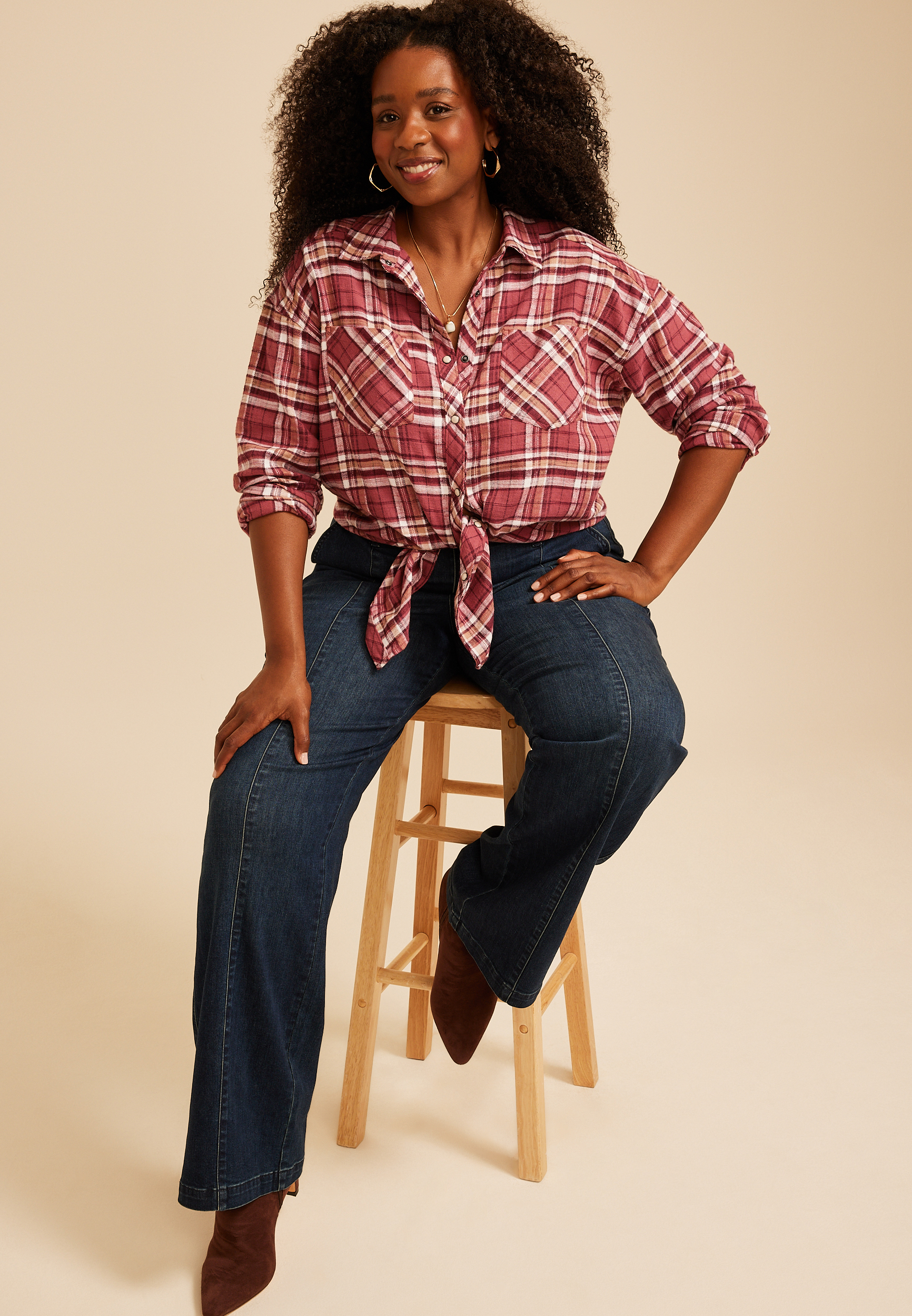 Plus Size Cabin Plaid Button Down Shirt