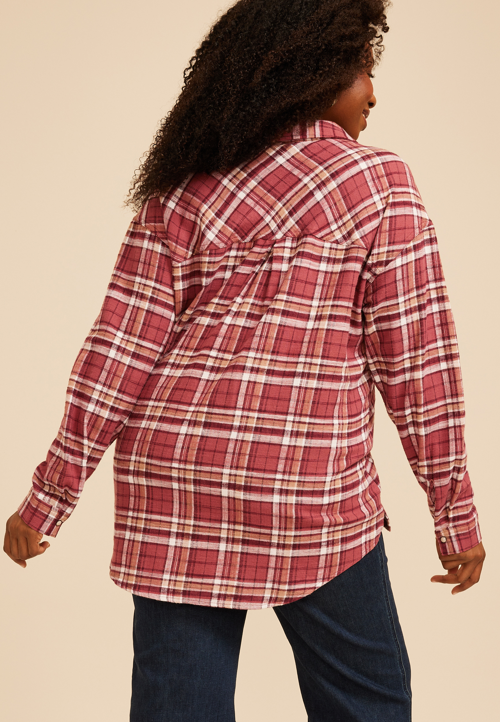 Plus Size Cabin Plaid Button Down Shirt, C5729, large
