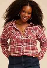 Plus Size Cabin Plaid Button Down Shirt, C5729, small