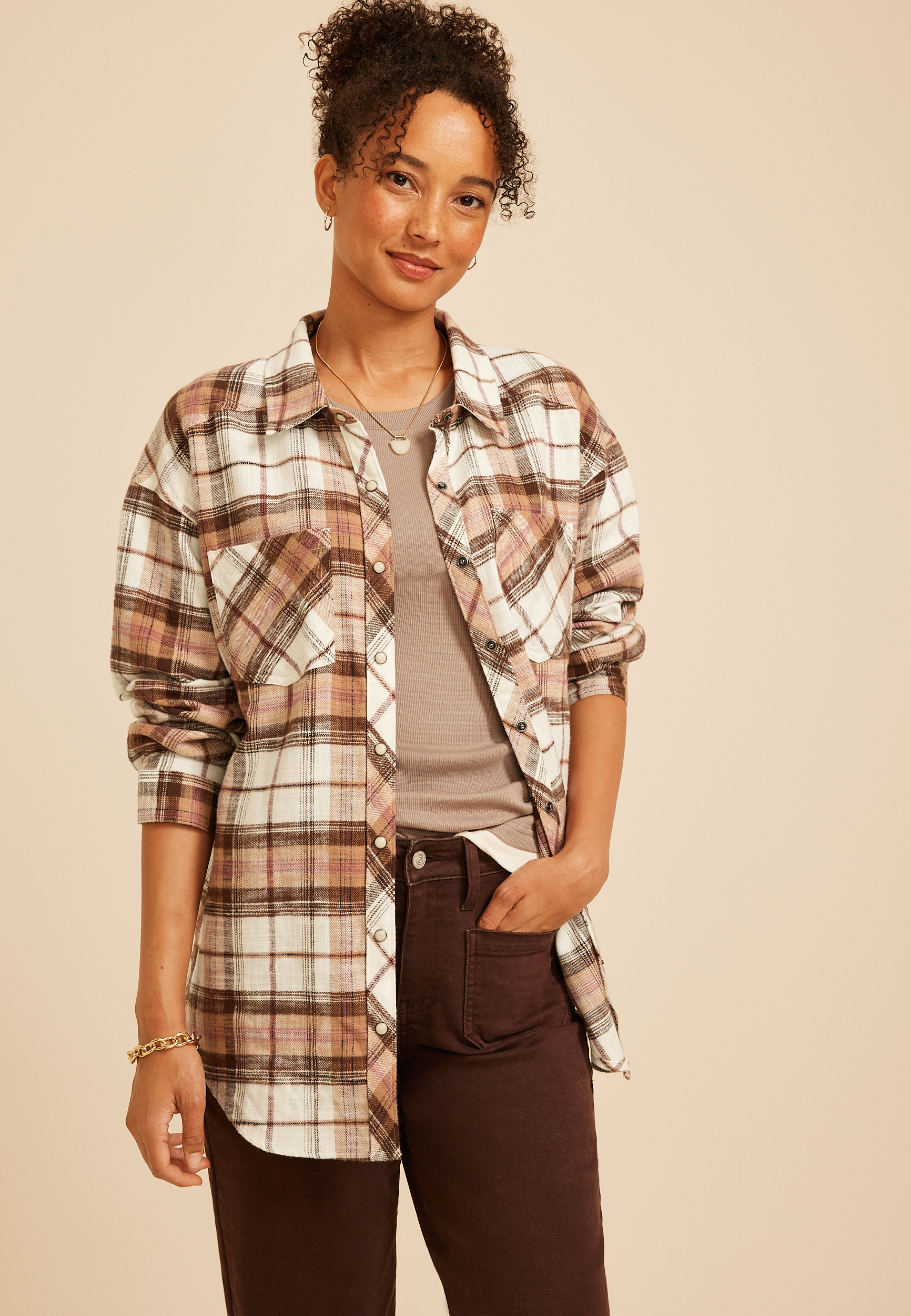Cabin Plaid Button Down Shirt, C1246, large