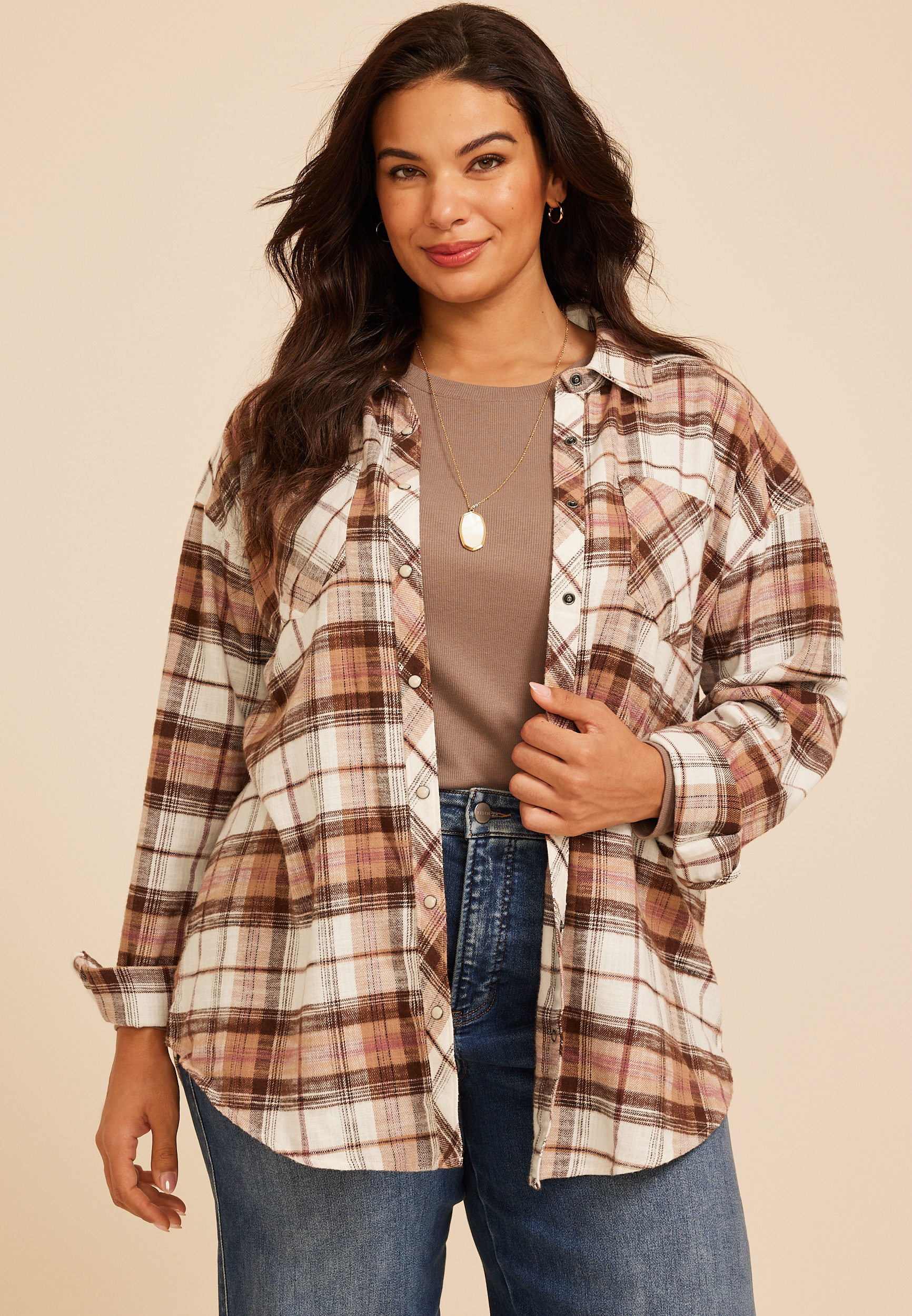 Plus Size Cabin Plaid Button Down Shirt
