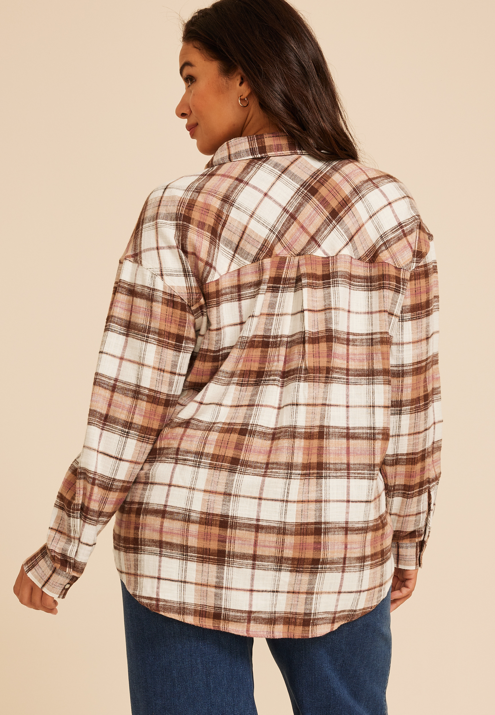 Plus Size Cabin Plaid Button Down Shirt, C1246, large