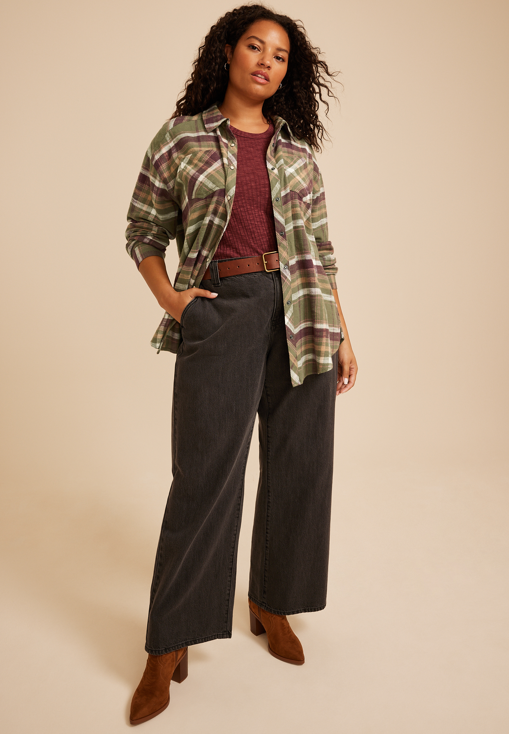 Plus Size Cabin Plaid Button Down Shirt