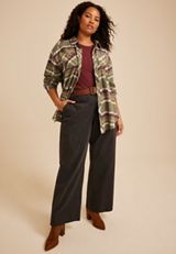 Plus Size Cabin Plaid Button Down Shirt, C1829, small