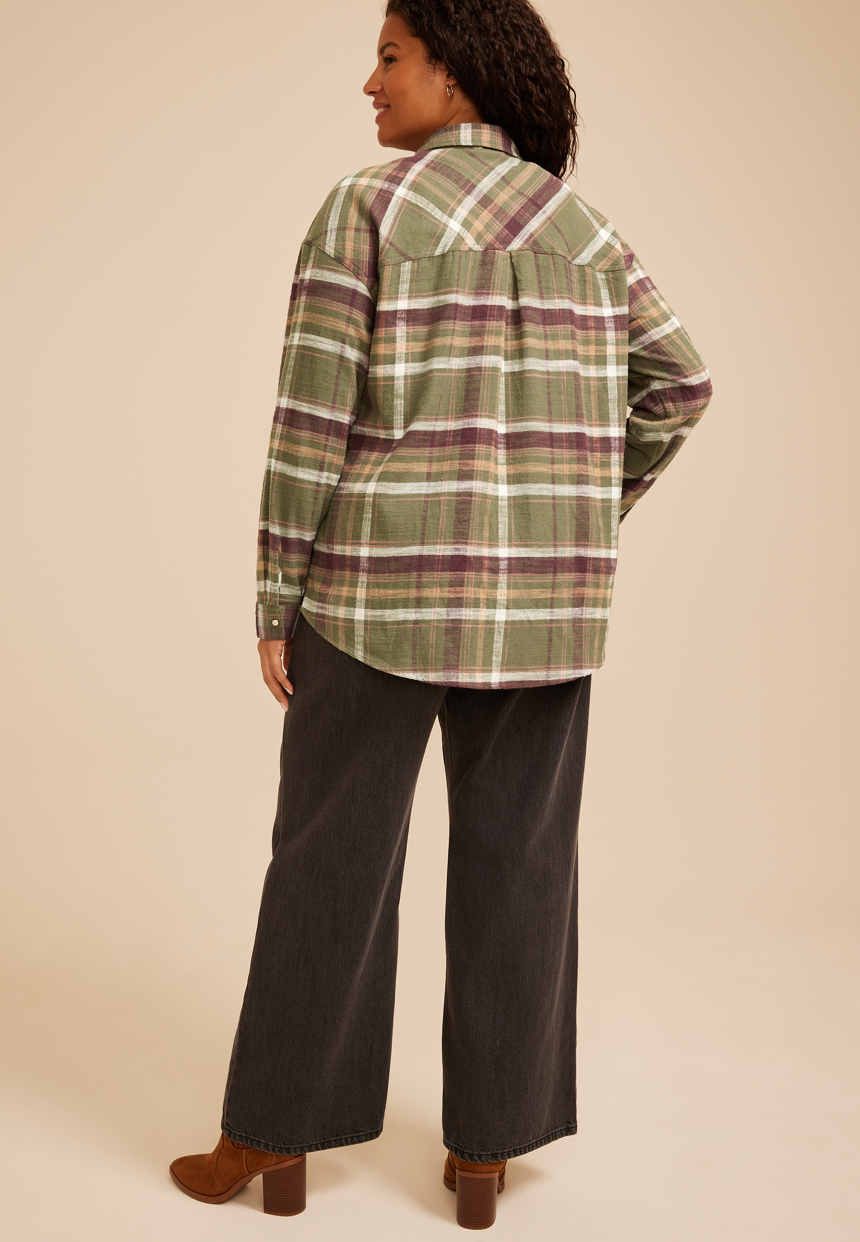 Plus Size Cabin Plaid Button Down Shirt, C1829, large